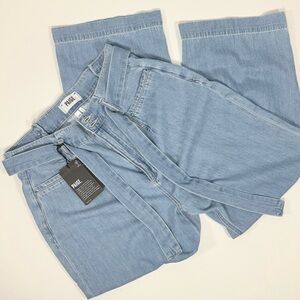 Wide Leg Paige Nellie Self Belt Seaming Light Wash Denim Jeans Size 30